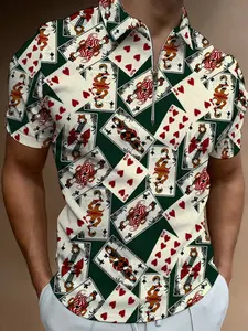 Poker Print Men's Short Sleeve Polo Shirt, Fashion Casual Top, New Summer Trendy Clothing