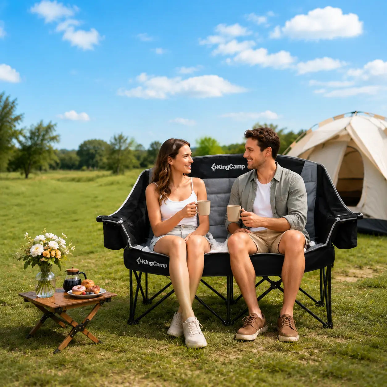 KingCamp Double Camping Chair, Oversized 880lbs Heavy Duty Loveseat for Adults Portable Folding XL 2 Person Couch Padded Comfortable Two Seat with Cup Holder for Outdoor Lawn Backyard, Khaki/Coffee,summerwins SummerTurnUp compact lightweight utility wagon