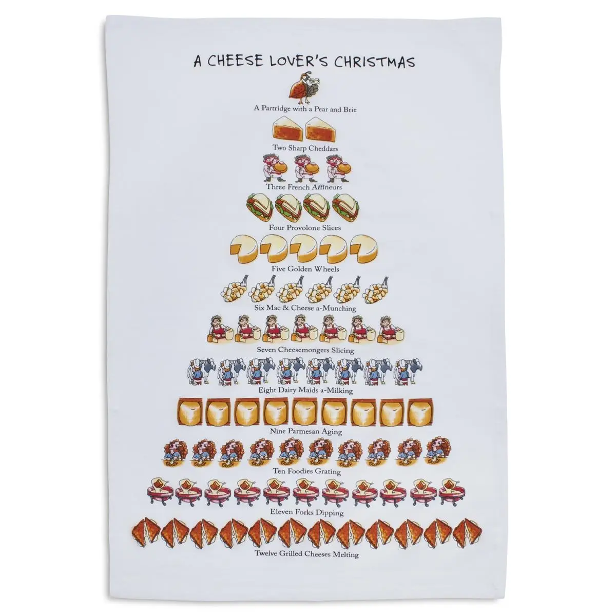 Sur La Table 04DP84WC Absorbent Cotton Flour Sack Cleaning Towel, Cheese Lovers Holiday Theme Kitchen Cloth