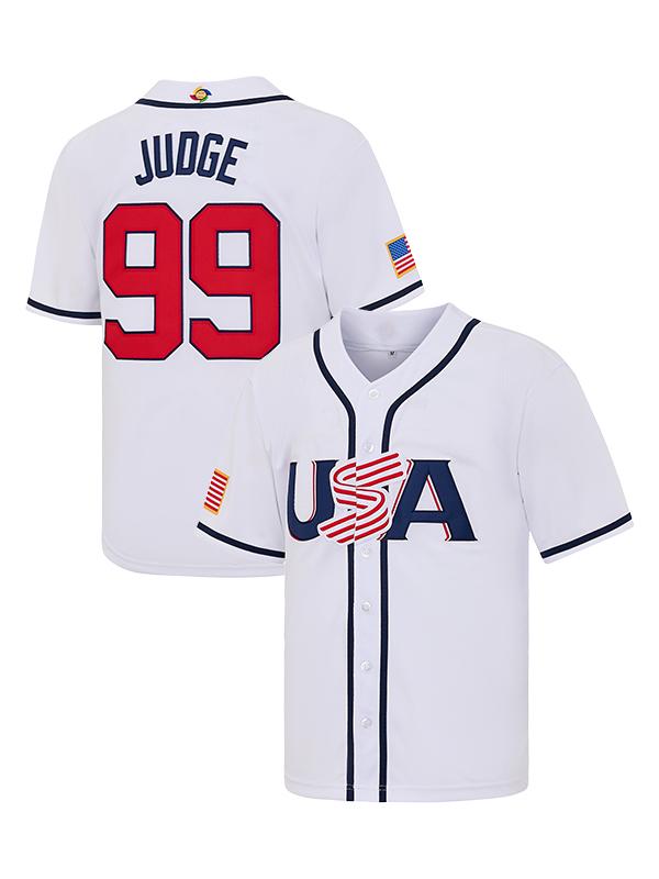 Men’s Authentic USA Aaron Judge #99 Colorful Baseball Jersey - Fully Embroidered, Breathable, Durable Fan Gear, WBC World Classic National Team Casual Game Day Sports Shirt, Colorful Jersey With Number And Text Baseball