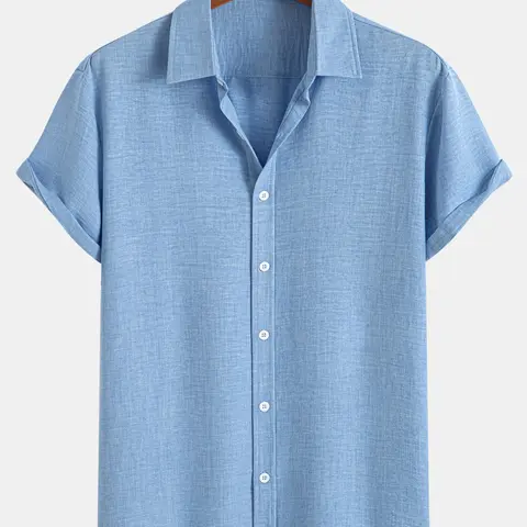 Men's Solid Button Front Short Sleeve Shirt, Basic Casual Shirts, Loose Casual Top for Summer, Menswear for Daily Wear