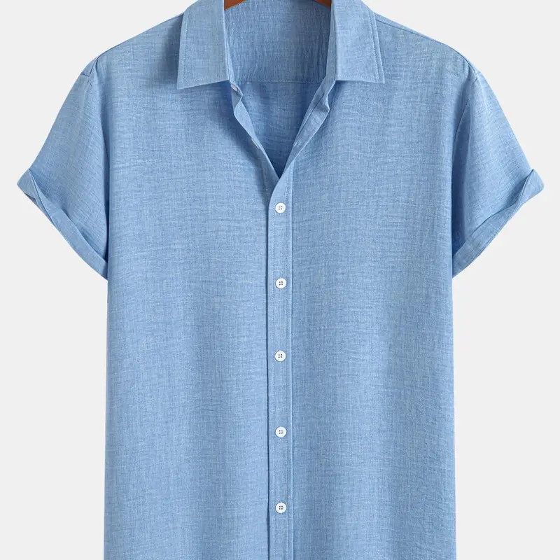 Men's Solid Button Front Short Sleeve Shirt, Basic Casual Shirts, Loose Casual Top for Summer, Menswear for Daily Wear
