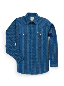 Men's Ely Cattleman Long Sleeve Wallpaper Floral Print Western Snap Shirt- Navy