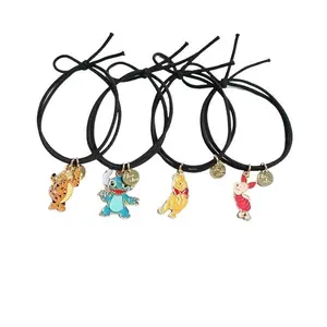 Disney Hair Tie Collection with Winnie the Pooh & Friends Charms - Black Elastic Hair Bands with Adorable Charms for Disney Fans