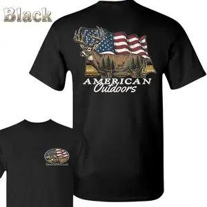 180g[1American Outdoors T-Shirt - Patriotic Buck Deer And American Flag Design , Small Front Chest American Outdoors Deer Logo , Hunting Outdoor Lifestyle , Fall Woods Weekend Outfit , Patriotic Deer Shirt , Gift For Deer Hunting Lovers Classic Casual Top