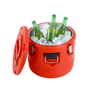 31.7Qt Insulated Bucket with Sealed Lid & Locking Buckles, 3-Layer Stainless Steel & PU Foam Cooler/Warmer, Large Capacity for Hot/Cold Food & Drinks, for Outdoor Picnic Party Catering Home Kitchen