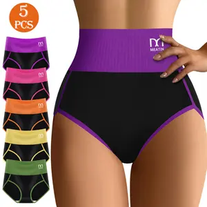 QUASTI 5-Piece High-Waisted Soft and Breathable Cotton Women's Panties, Hip-Lifting Design, Soft and Breathable Cotton Fabric, High-Elasticity, Super Comfortable For Everyday Womenswear, Seamless Sizes S-XXL