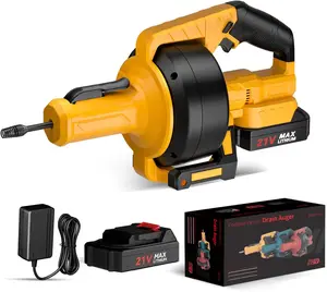 Electric Drain Auger,21V Cordless Drain Snake,25Ft Auto-Feed Snake Drain Hair Removal Tool with 2.0Ah Battery,Sink Snake Drain Cleaner for Sewer,Toilet,Kitchen,Shower 3/4"-2.95" Pipes(Bag&Gloves&Rag）
