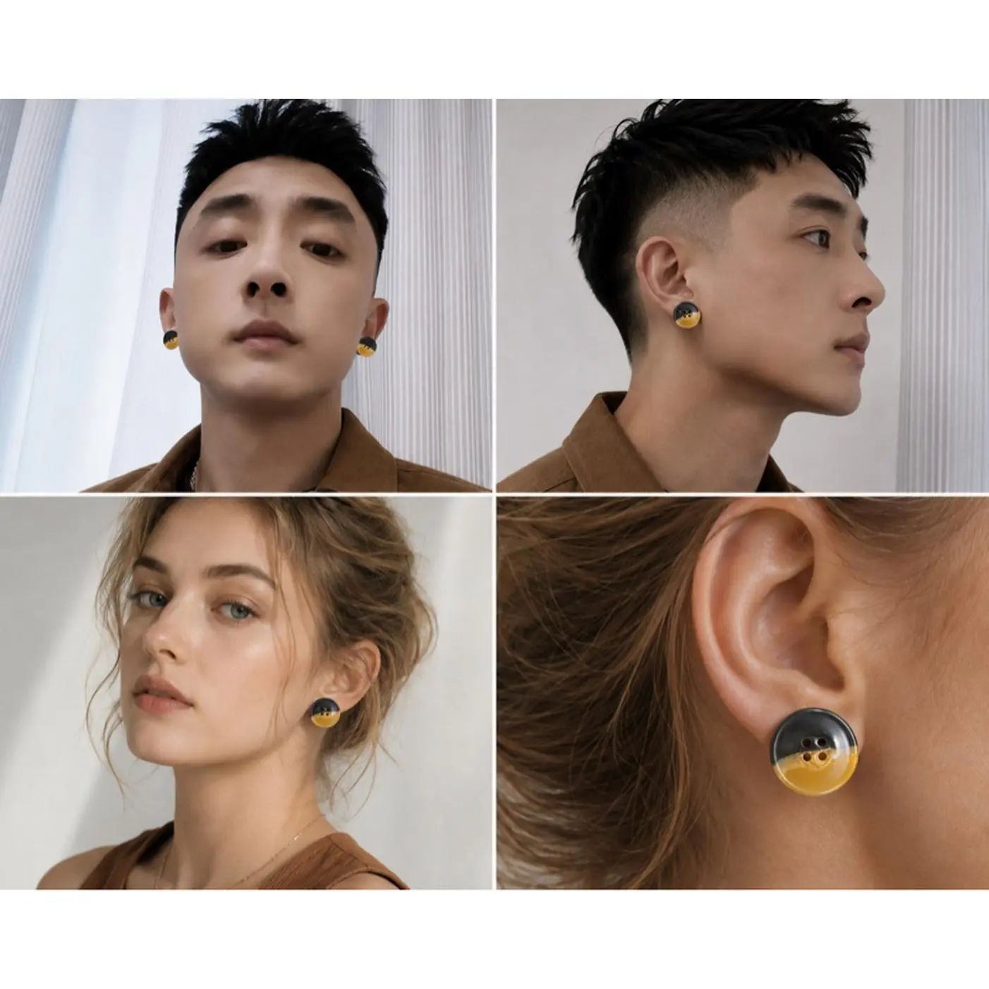 Golden Eclipse Earrings - Amber Noir Handmade Stud Earrings Black & Amber Two-tone Design