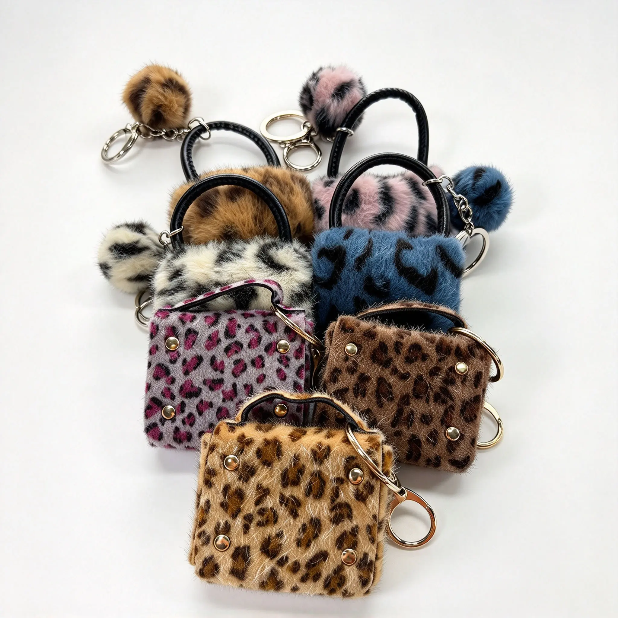 Mini Leopard Print Pouch Keychain Set, Perfect Gift