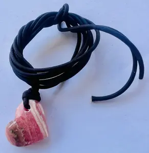 Argentina Rhodochrosite GemStone Heart Shape Necklace Genuine Black Leather Cord