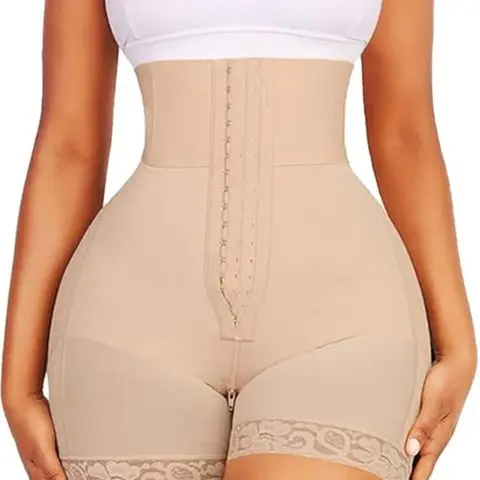 Women's Colombian Strapless High-Waist Leg Shaping Shapewear Shorts - Polyester Blend Undergarment with Tummy Slimming Control, Butt Lifter, Lace Trim, Zipper Crotch, Retro Vintage Style for Birthday, Wedding, New Year Outfits