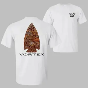Vortex Arrowhead Wildlife T-Shirt – Navy Tee Featuring Detailed Outdoor Scene with Trout, Deer, Ducks, and Mountains Inside Arrowhead Graphic, Perfect for Hunters, Anglers, Nature Lovers, and Fans of Rustic Outdoor Apparel, Top Menswear Streetwear