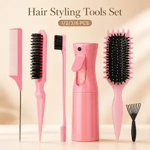 ✨ 1/2/3/6PCS Hair Styling Tools Set 🎀 3 Colors Available | Edge Brush, Rat Tail Comb, Mist Spray Bottle & Styling Brush