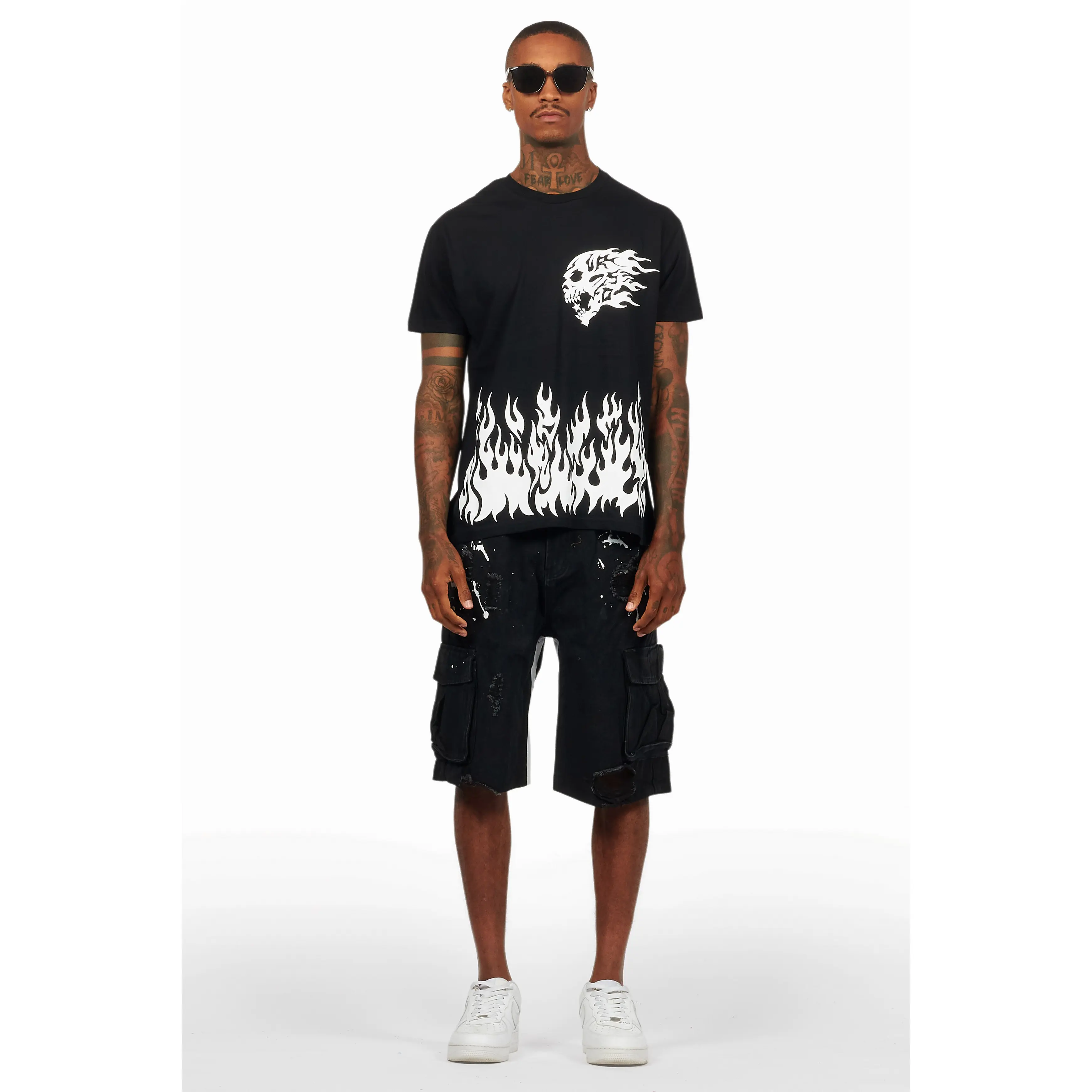 Bubble Black/White T-Shirt/Denim Jort Set