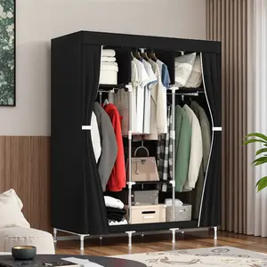 Portable Storage Organizer Wardrobe Closet Storage System for Bedroom Metal Pipe Hanging Rack Non-Woven Fabric Black 41.34''*17.32''*61.42'' Easy Installation Large Rectangular Shape