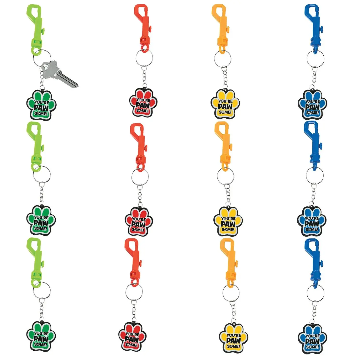 Paw Print Motivational Backpack Clip Keychains - 12 Pc.