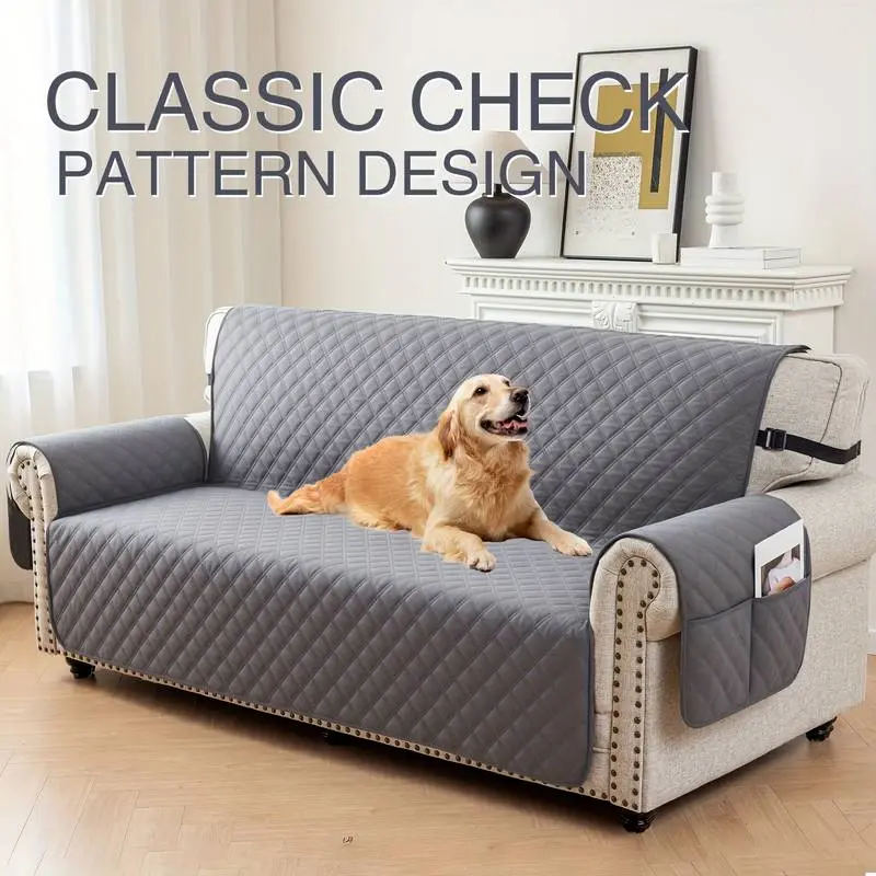 Universal Soft Stretch Recliner Slipcover - 92% Polyester 8% Spandex, High Elasticity Full Coverage, Anti-Slip Pockets, Pet Scratch Protection, Machine Washable Quilted Reversible Waterproof Removable Cover for Living Room Furniture, Quilted Sofa Cover, R