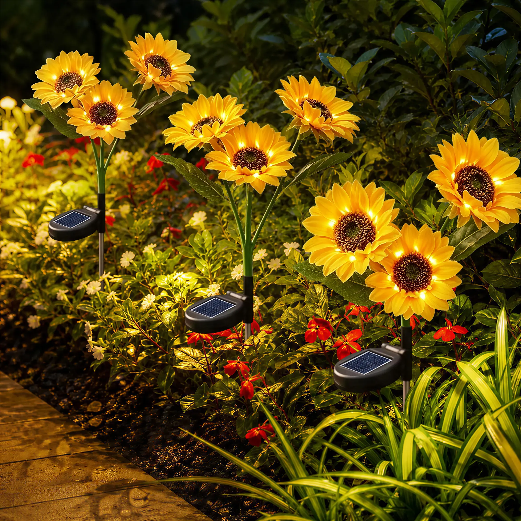 Solar Sunflower LED Outdoor Lights - 2/4/6 Pack IP65 Waterproof LED Stake Lights with Auto Or Decor On/Off, Outdoor Landscape Decor for Yd, Patio, Walkway, halloween 2026 decor, Led Lights, Waterproof