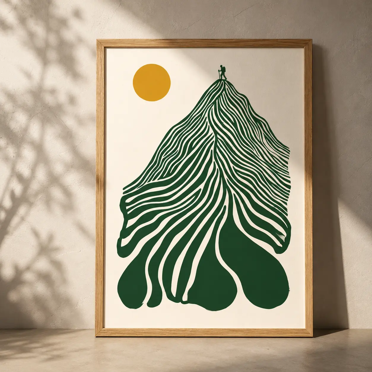 Retro Mountain Wall Art, Abstract Peak Print, Minimalist Hiking Poster, Green Landscape Decor, Vintage Climber Art, Unframed Hiker Gift