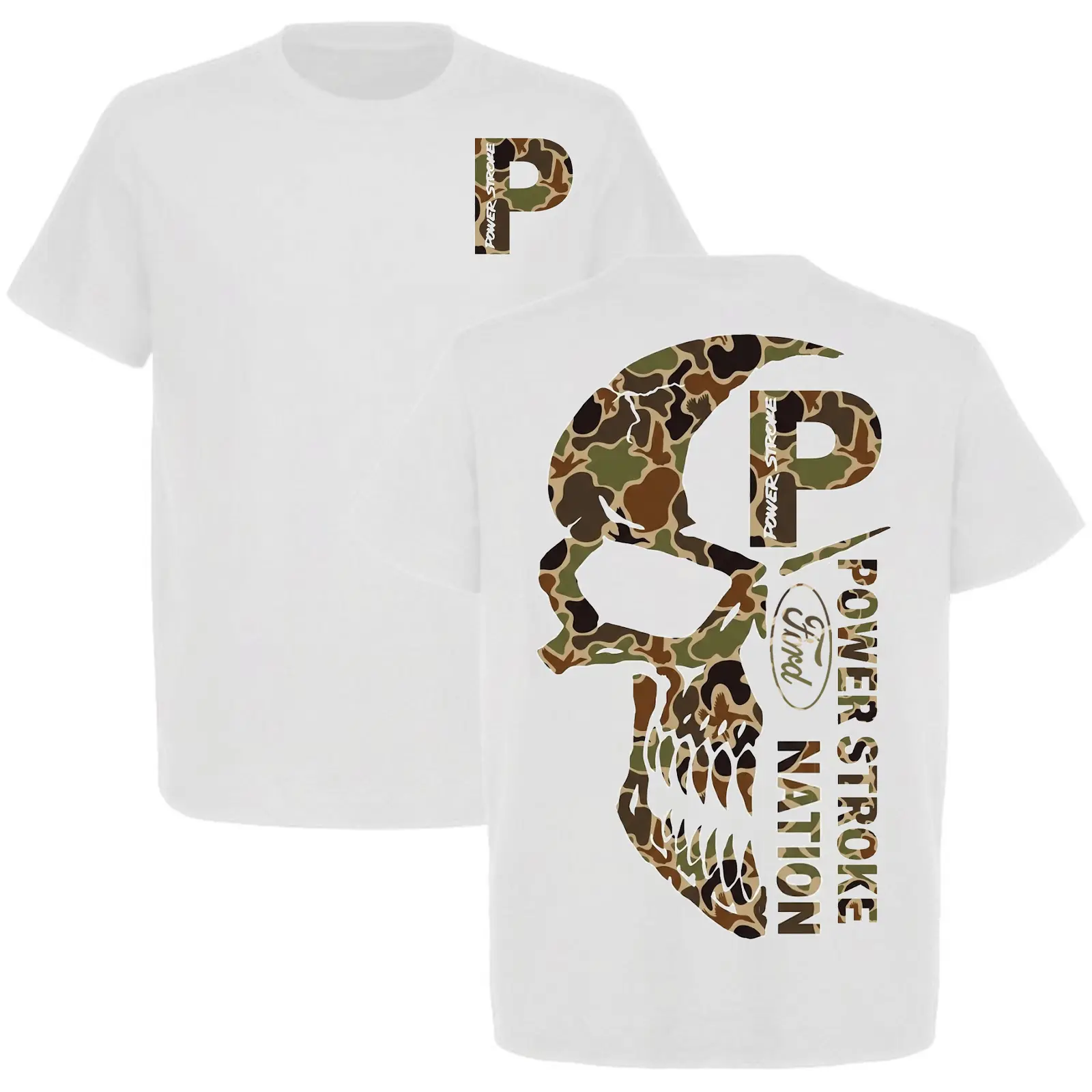 Power Stroke Nation Skull Camo T-Shirt Diesel Truck Graphic Tee Ford Powerstroke Patriotic Off Road Pickup Fan Gift Shirt for Men