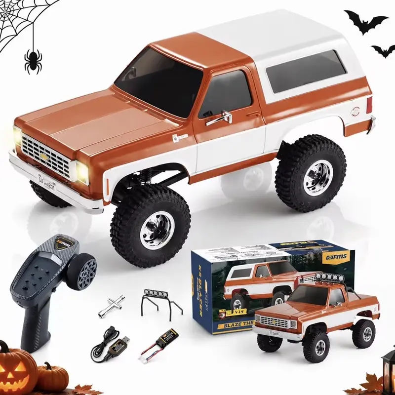 FMS FCX24S 1/24 Proportions Chevrolet K5 Blazer S RTR Electric RC Car - RC Vehicle, Toy Lorry with 2-Speed Trans., 4-Link Suspension, Smooth Bump Absorption, Hard Body, Included Cells