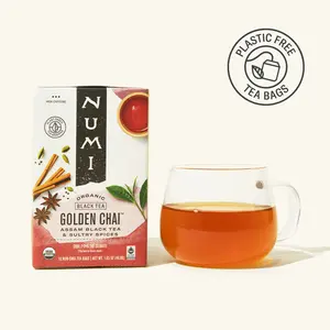 Numi Golden Chai Organic Black Tea with Assam Cinnamon Cardamom & Ginger Rich Spicy Blend Tea Bags Plastic Free