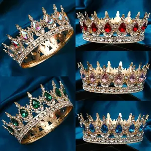 Round Wedding Crown Bridal Pageant Rhinestone Crystal Tiaras Crown Molding Headpieces For Queens and King red  quince  crown