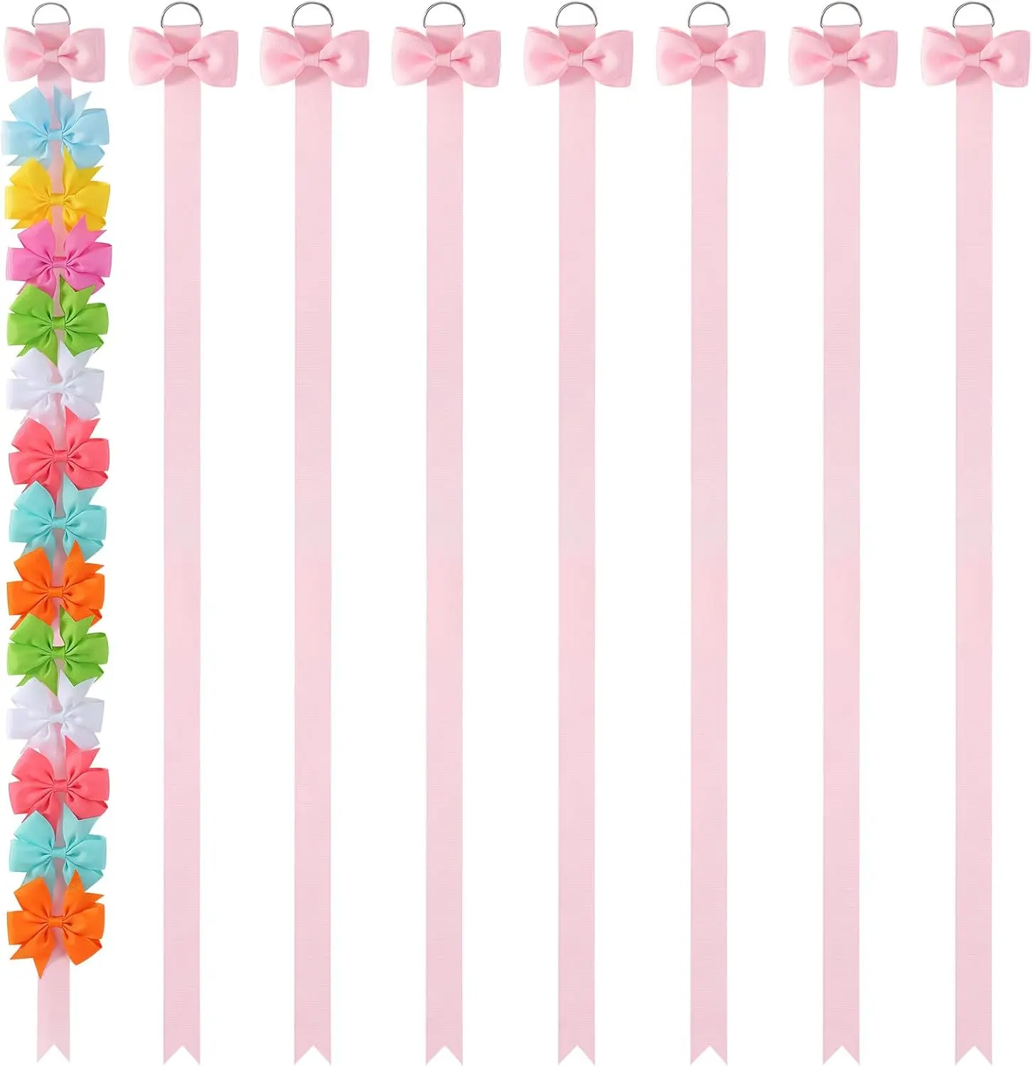 Girls’ 8-Piece Pink Hangable Bow Holder Set - Lightweight Cotton Hook-Mounted Hair Accessory Organizer, Wall-Hanging Home Decor for Bedrooms