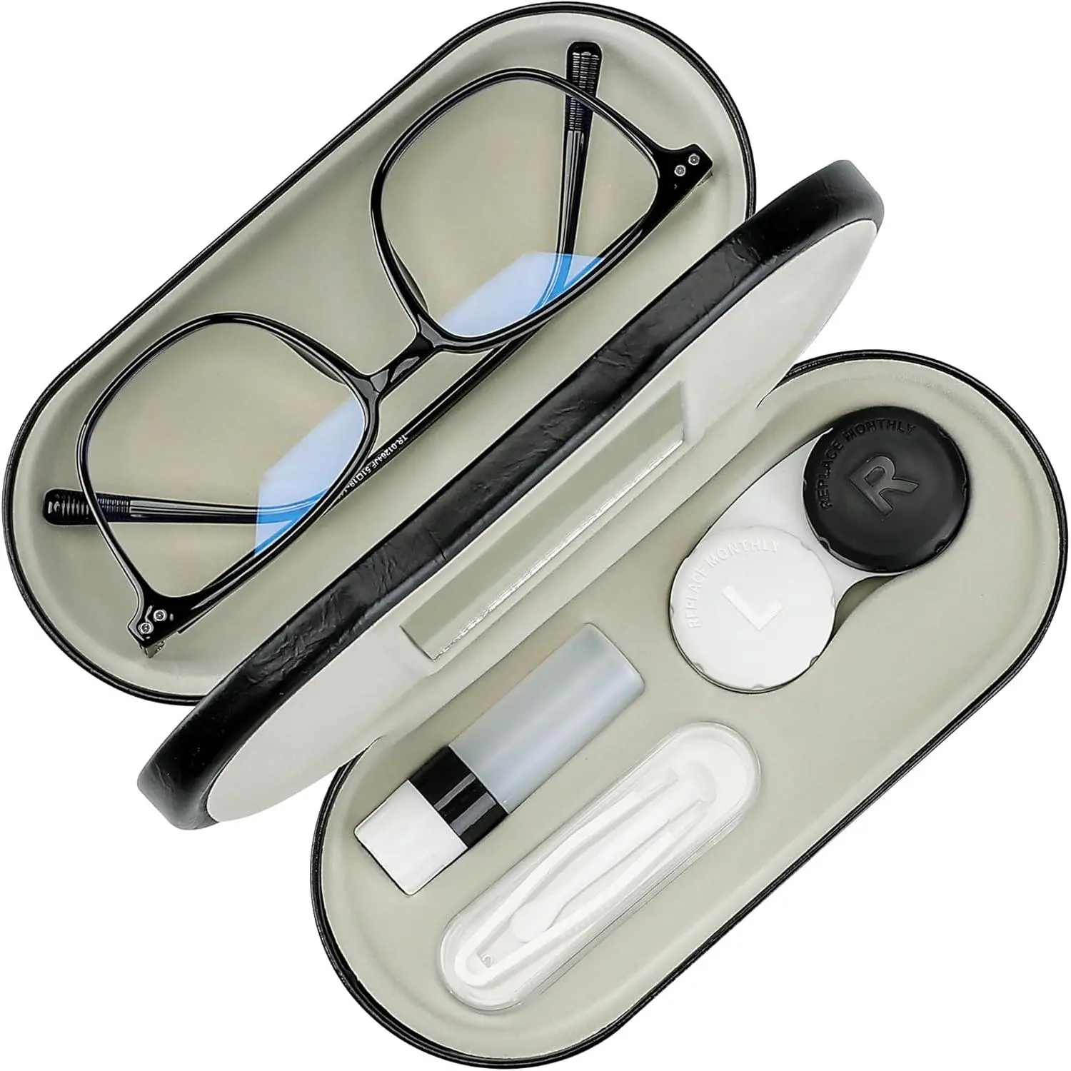Double Use 2 in 1 Portable Glasses Case Set Compatible with Contact Lens and Eyeglasses Case