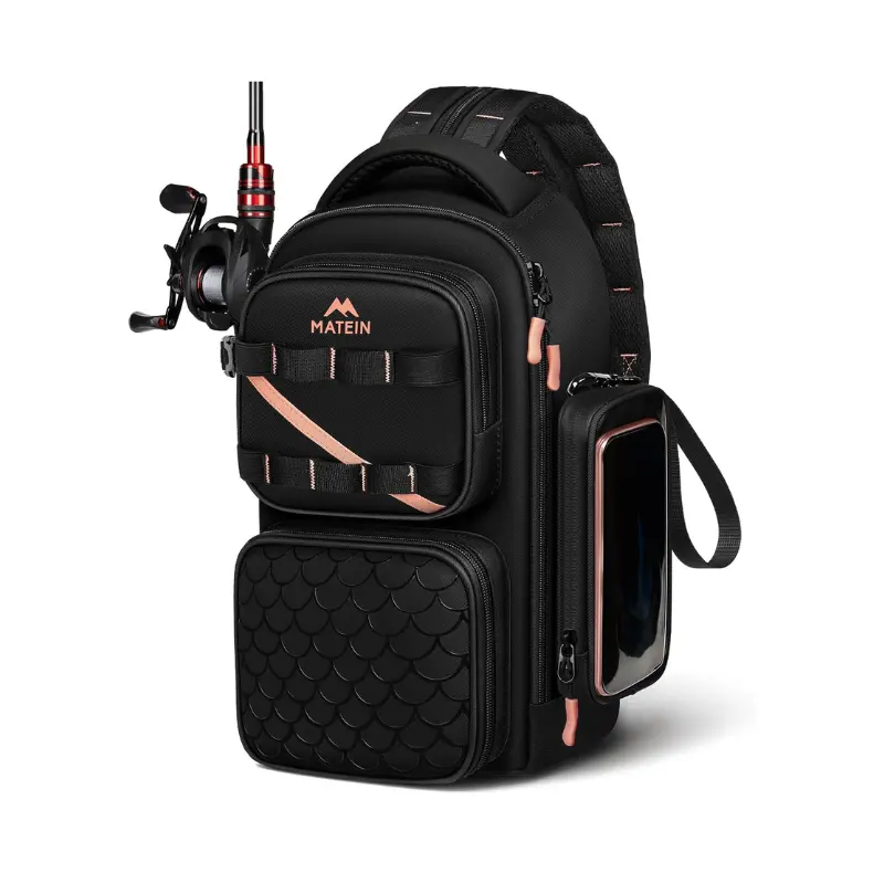 MATEIN Women's Multi-Functional Backpack, Waterproof Fishing Tackle Box Sling Bag with Rod Holder, 14.1x8.7x5.7 Inches Compact Portable Cooler Compartment & Phone Pouch, Gift for Adult Female Anglers (Sisters, Graduation)