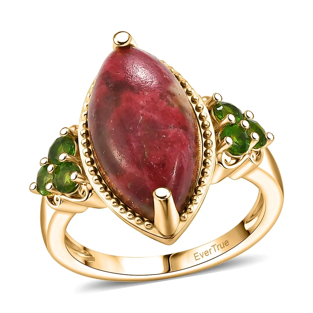 EverTrue Premium Norwegian Thulite and Chrome Diopside 7.90 ctw Enchanted Petal Ring in 18K YG Plated (Size 10.0)