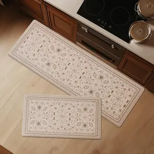 Kitchen Mats for Floor 2 count Set,  & Non-Skid  Floarl Kitchen Rugs, Cushioned Kitchen Floor Mat for Standing Washable Comfort Desk Kitchen Runners, 17x30''+17x47''