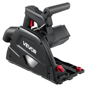 VEVOR Track Saw, 6-1/2-Inch, Plunge-Cut Circular Saw Kit, Tracksaw with 48-Tooth Carbide-Tipped Blade, 0-45 °   Angle Adjustment, 2.16 in Cutting Depth, for Wood, Plastic, Guide Rail Not Included, Black, 1200W Motor, Angle Lock