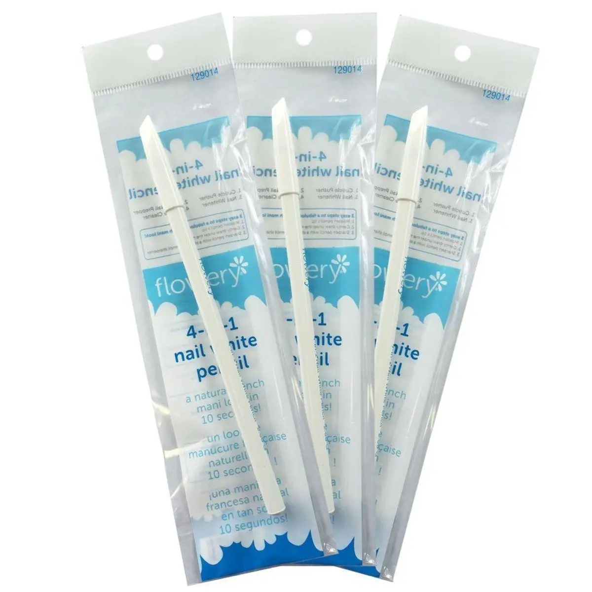 Flowery Nail White Pencil with Cuticle Pusher Cap - Set of 3
