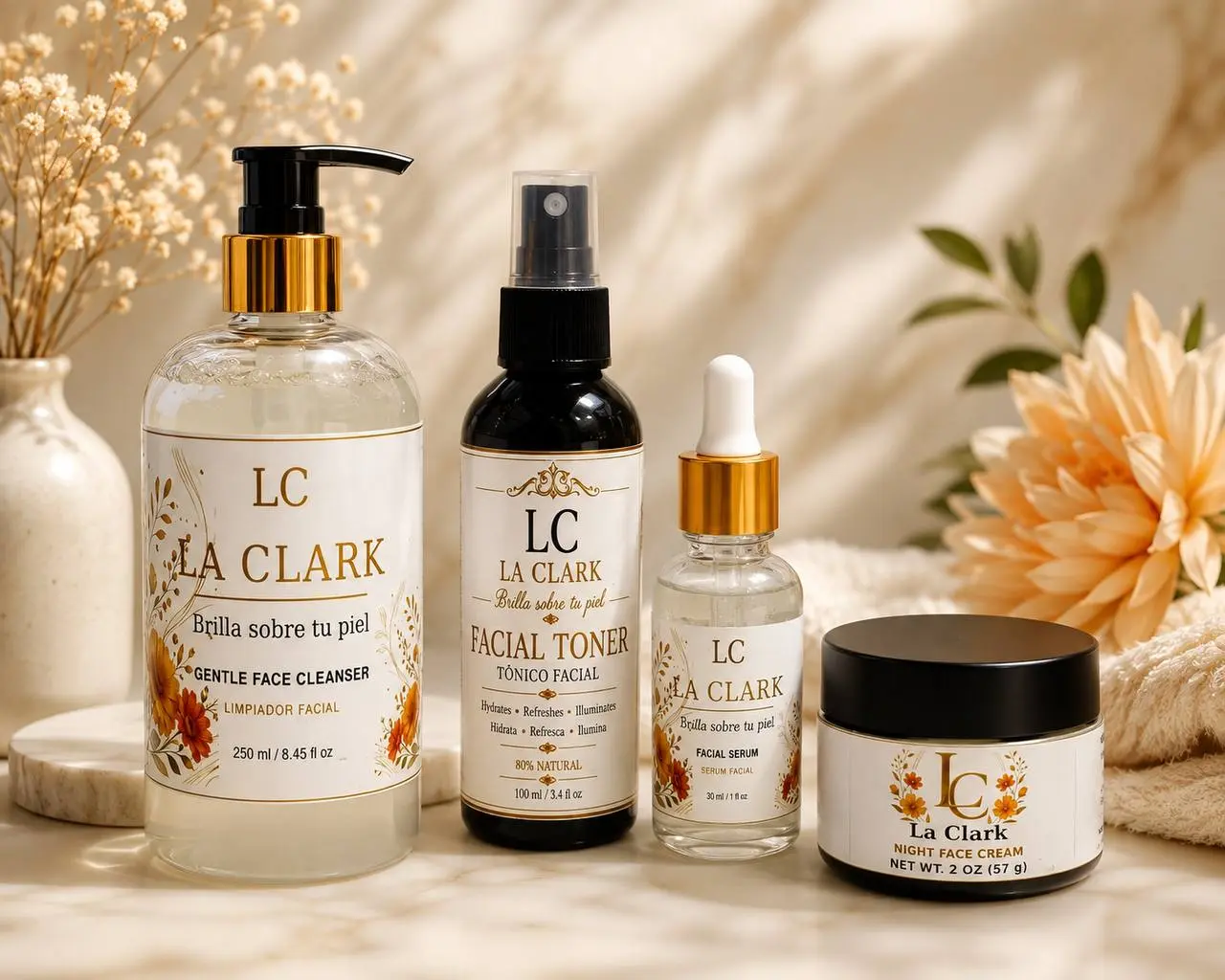 la clark 4 step facial skincare kit cleanser toner serum night face cream
