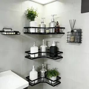 5-Pack Adhesive Corner Shower Caddy with Soap Holder No Drilling Wall Mounted Shower Shelves Rustproof Organizer for Bathroom Kitchen & Home Decor Pink Black