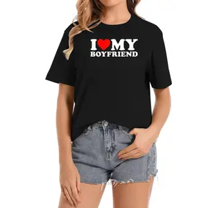 Cotton Short Sleeve I Love My Boyfriend Shirt I Heart My Boyfriend Shirt Bf T-Shirt for Men Women Summer Jeans Graphic tees