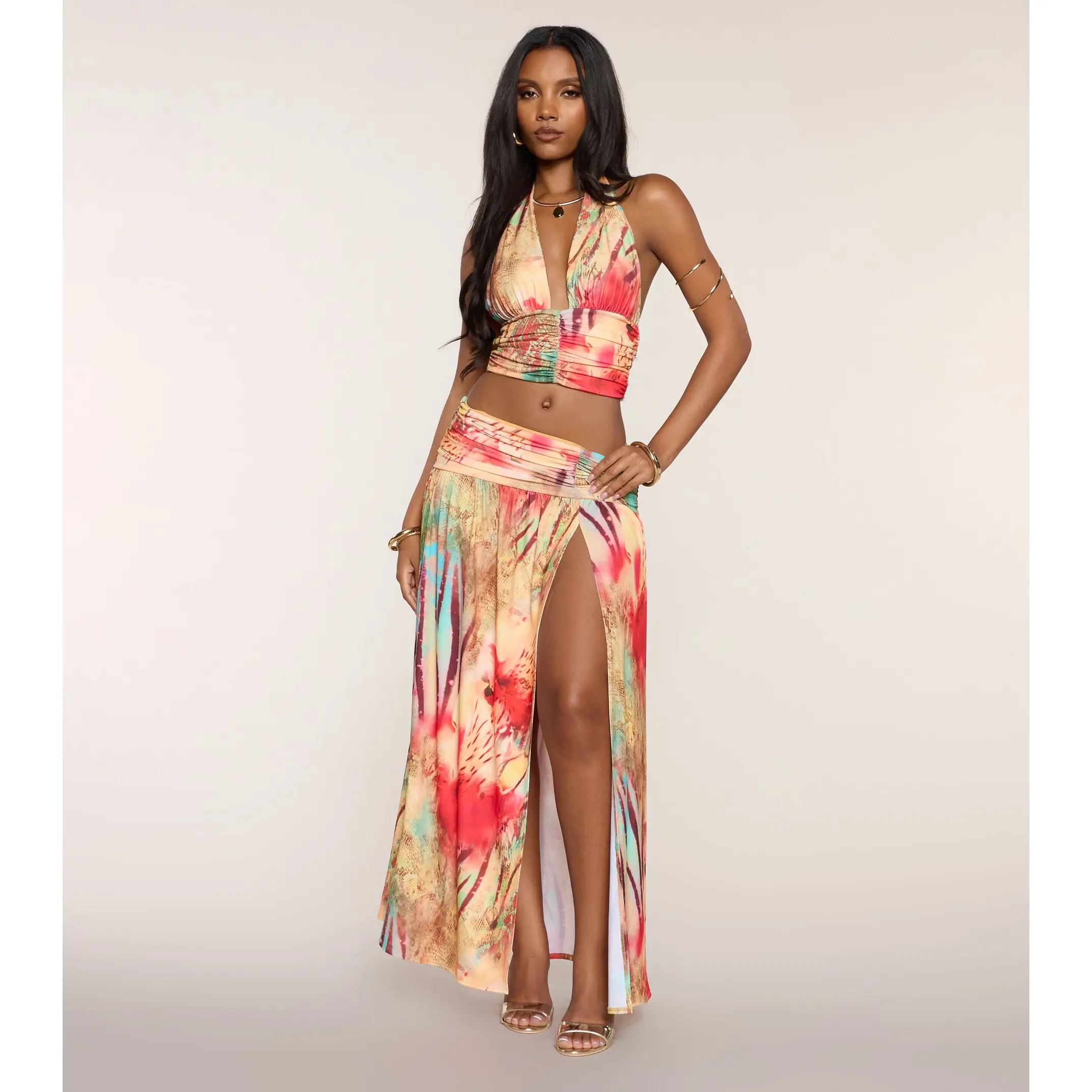 Destination Glam Abstract Print Maxi Skirt