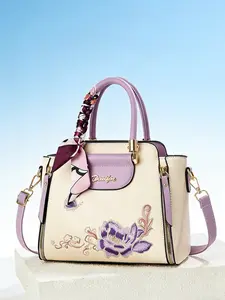 Colorblock Embroidered Handbag, Elegant Crossbody Bag, Commuter Date Shopping Purse, Unique Design Shoulder Backpack, Mother's Day Gift, Fashionable Handbag