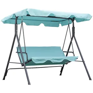 3-Seat Outdoor Patio Swing Chairwith Removable Cushion, Steel Frame Standand Adjustable Tilt Canopy for Patio, GardenPoolside, Balcony, Backyard