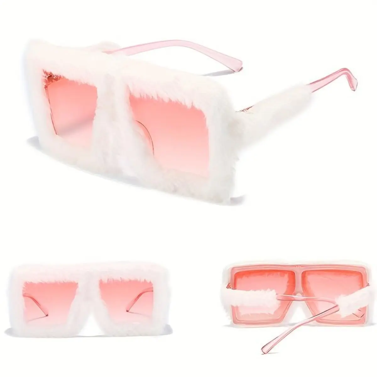 Fuzzy Oversized Sunglasses for Women, Pink Wraparound Statement Frame, Comfortable Universal Fit for Party, Cycling & Driving, Stylish Sunglasses, Rose Colored Glasses, Statement Frame Glasses