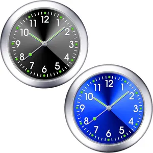 2 Pieces Stick on Dashboard Car Clock Mini Tiny Small Luminous Car Vent Clocks Watch for Dashboard Boat Bike Home (Black, Blue)