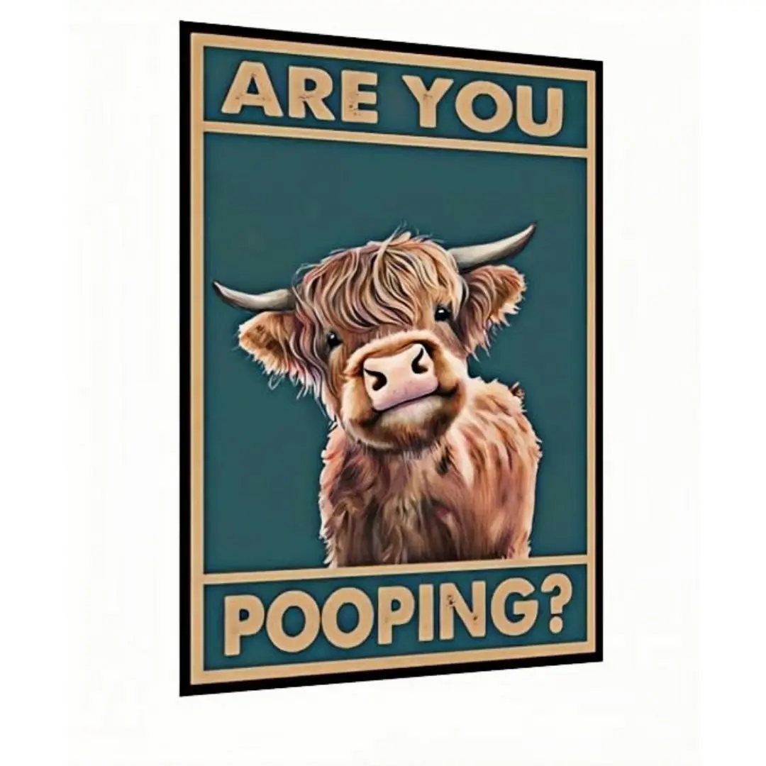 Vintage Cow Animal Figure Aluminum Wall Plaque, Funny "Are You Pooping?" 8x12 in Customizable Bathroom Home Decor Sign