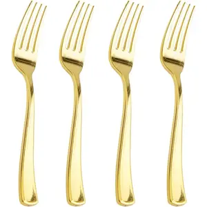 200pcs Gold Plastic Forks-Heavyweight-7.4 Inch Heavy Duty Plastic Forks-Gold Plastic Silverware Perfect For Parties & Weddings & Restaurants & New Year And Daily Using