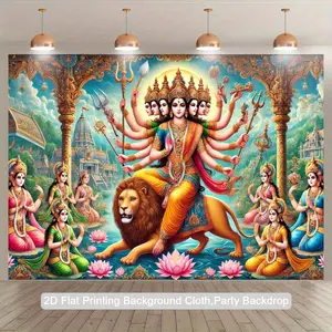 2D Flat, 1pc Indian Goddess & Devotees 2D Flat Banner - Vibrant Polyester Photography Backdrop with Lord Krishna, Radha, and Deities, Perfect for Birthday, Anniversary, and General Celebrations, Indoor/Outdoor Party Decor, Studio Props, No Electricity