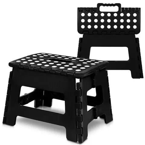 Utopia Home Traditional Foldable Single Seat Step Stool - 9 inch Collapsible Fully Assembled Plastic Stool with Carry Handle, Textured Top, Anti-Slip Surface, Laundry Height Help, 300lbs Capacity for Bathroom, Various Room Types (1 Pack)