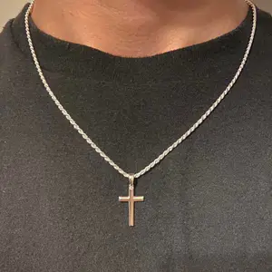 Solid Silver Cross and Rope Chain Men’s Women’s Necklace Set