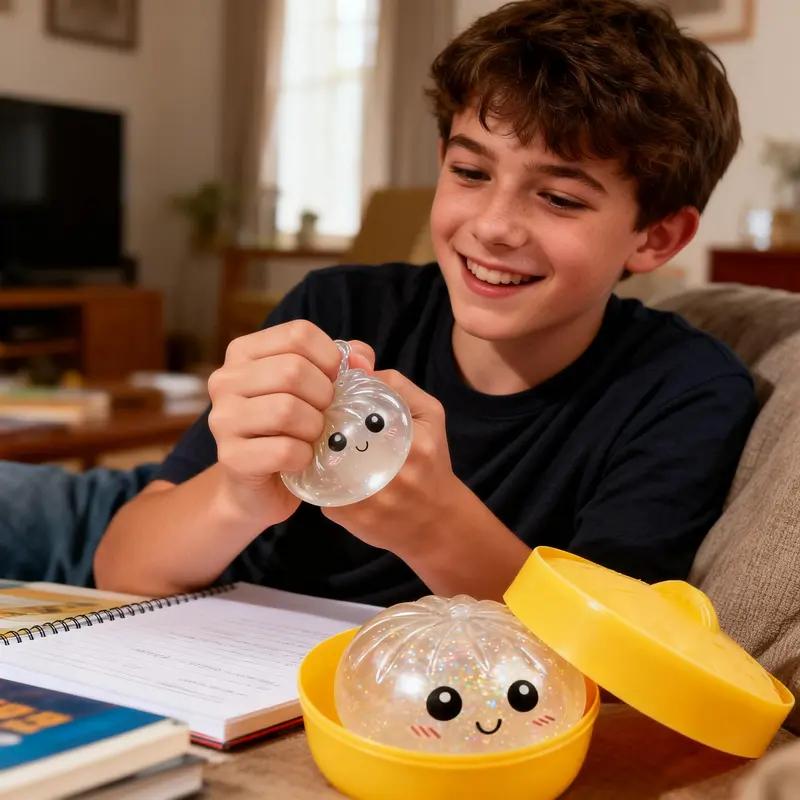 Soft and sticky dumpling stress ball, sensory in the shape of a steamed bun for stress relief, dough ball stress ball,
