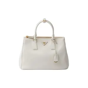Pre-owned PRADA LEATHER Clutches & Wristlets Galleria Large White Shoulder Bag with Detachable Adjustable Strap Metal Logo Clutches & Wristlets